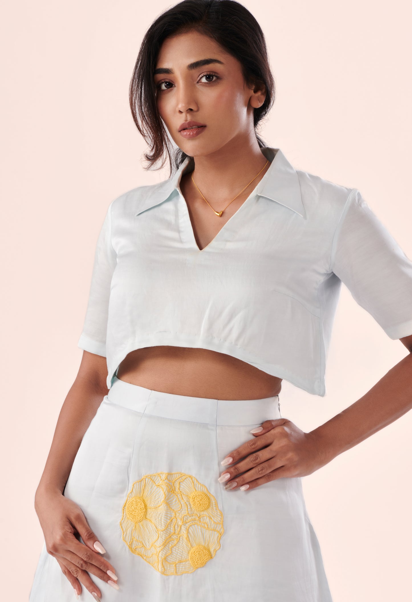 Hydrangea collared crop top